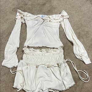 TigerMist Cream Off-Shoulder Top and Skirt Set